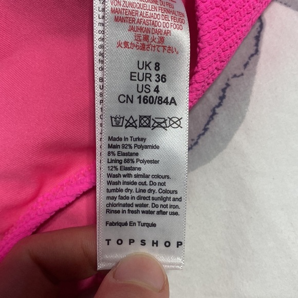 Topshop Ribbed Hot Pink Neon Summer Beachy Bikini Size 4 - Picture 5 of 5